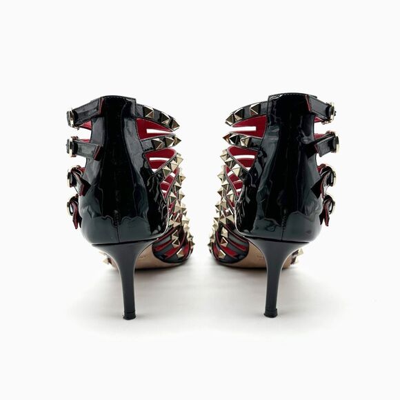 VALENTINO Rockstud Alcove Black Leather Boot Size 38 Pointed Toe Kitten Stiletto - Picture 7 of 11